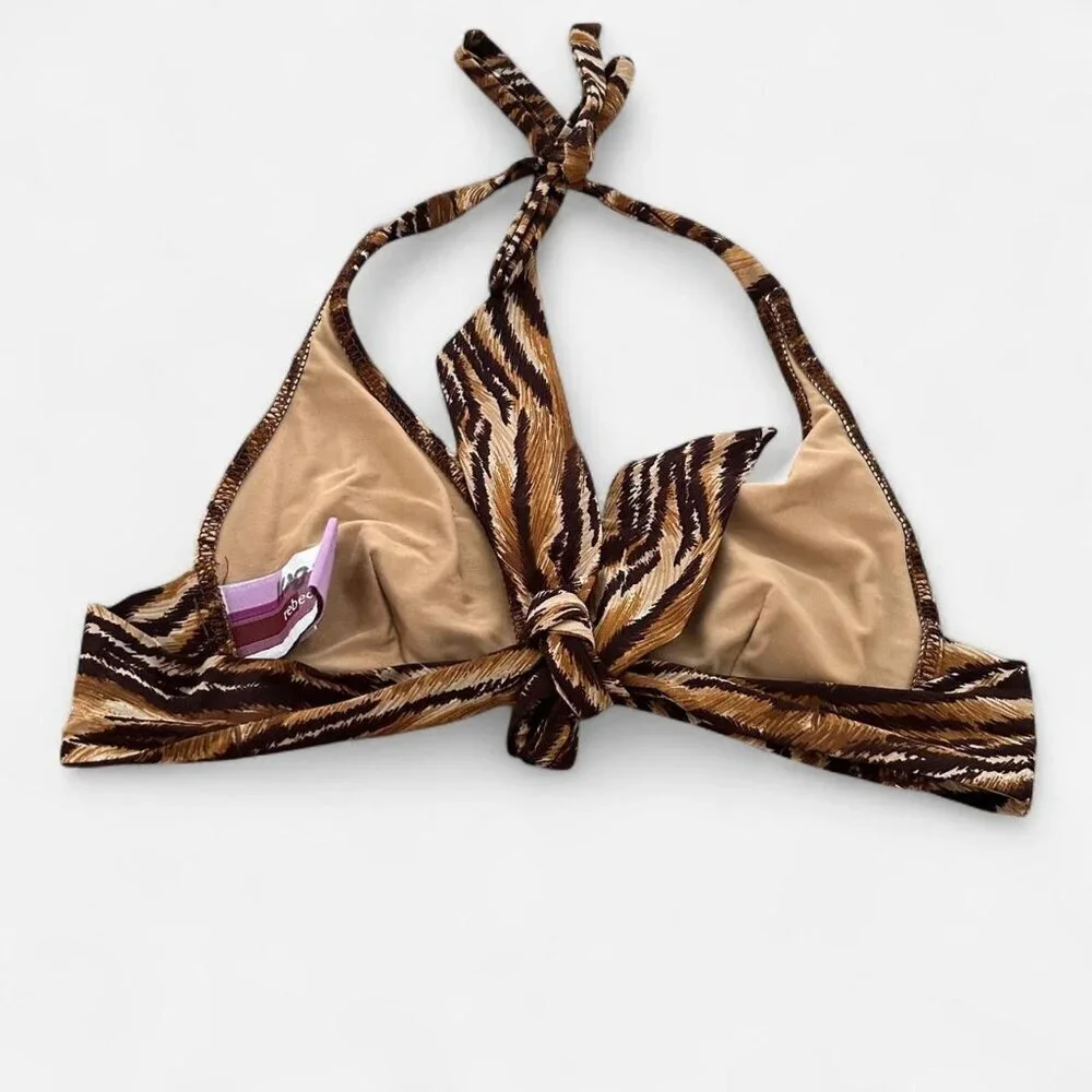 Y2K vintage 2000s cheetah animal print brown halter tie back bikini top small - Picture 4 of 6